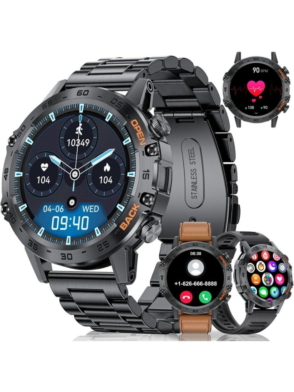 Men's Brown Fitness Heart Rate/SpO2/Blood Pressure Touchscreen Wrist Watch